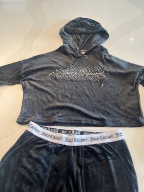 Juicy Couture Black Velour Lounge Pants with Logo Elastic Waistband